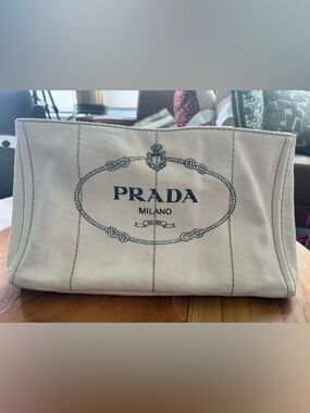 Prada White Canvas Tote
